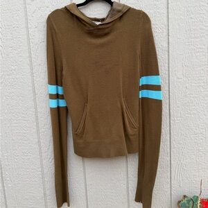 United States Sweaters Brown Hoodie with Blue Accents
